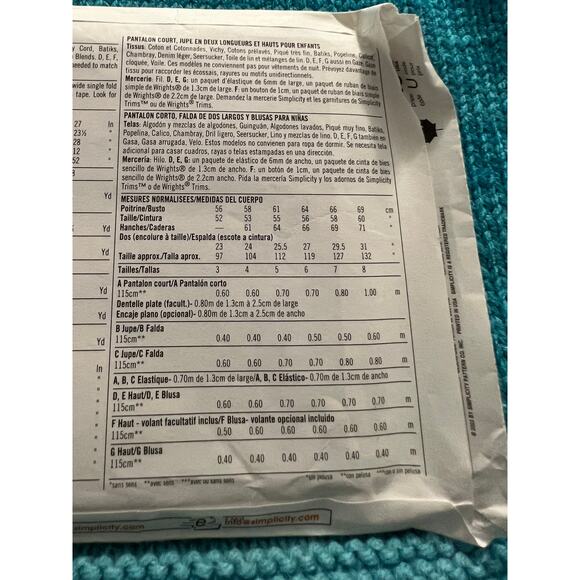 Simplicity 5706 pattern girls blouse capri pants skirt tank top size 5 6 7 8 - Picture 6 of 6